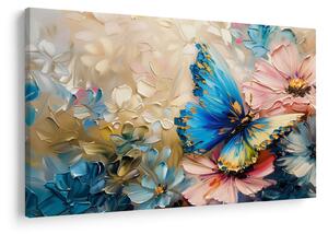 Tablou - Pictura de flori și fluturi (90x60 cm)