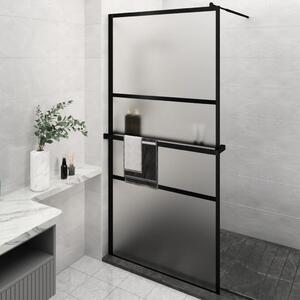 Paravan duș walk-in cu raft negru 115x195cm sticlă ESG/aluminiu