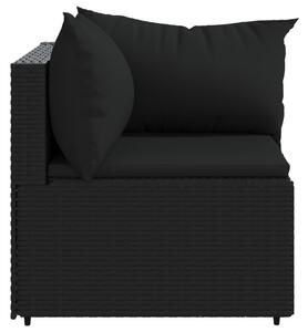 Canapea de colț cu pernă de grădină, negru, poliratan