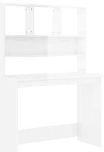 Birou cu rafturi, alb extralucios, 102x45x148 cm, lemn compozit