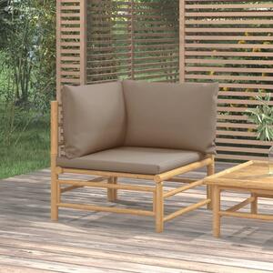 Canapea de colț pentru grădină, perne gri taupe, bambus6