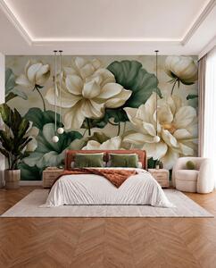 Tapet Flori și frunze de lotus, Fototapet Flori, w05746 : Uwalls.ro