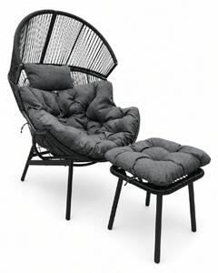 Scaun de gradina AURELO cu taburet, neagra