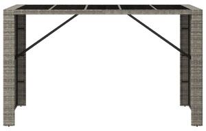 Masă de bar cu blat din sticlă, gri, 185x80x110 cm, poliratan