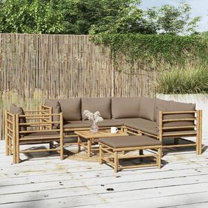 Set mobilier de grădină cu perne gri taupe, 8 piese, bambus