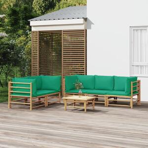 Set mobilier de grădină cu perne verzi, 6 piese, bambus