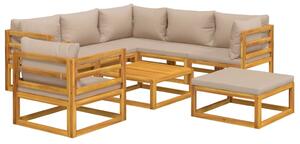Set mobilier de grădină cu perne gri taupe, 8 piese, lemn masiv