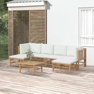 Set mobilier de grădină cu perne alb crem, 7 piese, bambus