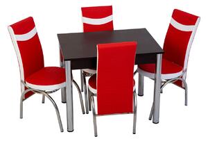 Set masă fixă Bronze Deco Wenge 66*90 cu 4 scaune roșu alb