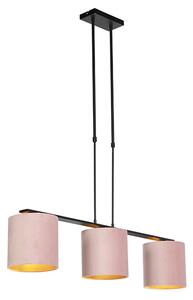 Lampă suspendată cu nuanțe de velur roz cu aur 20cm - Combi 3 Deluxe