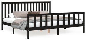 Cadru pat cu tăblie 200x200 cm, negru, lemn masiv de pin