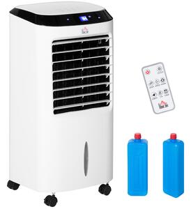 HOMCOM Răcitor de Aer Portabil 4-în-1 de 10L cu Umidificator, Sistem de Răcire, Timer 8 Ore, Telecomandă, pentru Încăperi de până la 20㎡, 60W, ABS, Alb și Negru, 38,2 x 31,6 x 76 cm | Aosom Romania