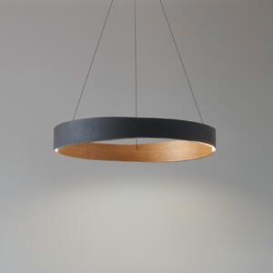 Lucande Lampă suspendată LED Daelor, negru/lemn, CCT, dimabil, reglabil, Negru, Camera de zi / sufragerie, Metal, Design