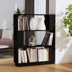 Bibliotecă/Separator cameră, negru, 80x25x101 cm lemn masiv pin