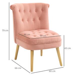 HOMCOM Scaun modern de accent capitonat, fotoliu de catifea pentru dormitor cu picioare din lemn, roz | AOSOM RO