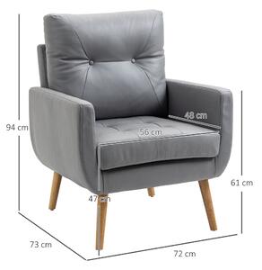 Fotoliu modern HOMCOM cu picioare din lemn de cauciuc, scaun de accent din microfibra cu nasturi, gri 72x73x94cm | Aosom RO