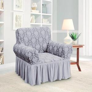 Husa elastica pentru fotoliu, cu volanas si model Jacquard Gri