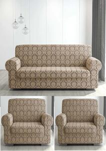 Set huse elastice pentru canapea 3 Locuri si 2 fotolii, fara volanas, model Jacquard Cappuccino