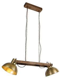 Lampă suspendată industrială cu 2 lumini de aur din lemn - Mango