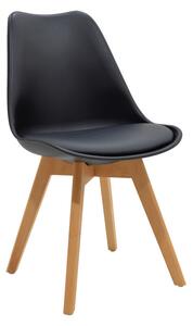 Scaun Gaston plastic - piele ecologica negru - picior culoare lemn natural 53.5x48.5x83cm