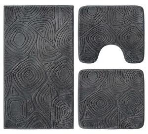 Set covoare baie antiderapante, 3 piese, antracit, textura soft triunghi