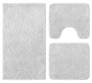 Set covoare baie antiderapante, 3 piese, alb, textura soft triunghi