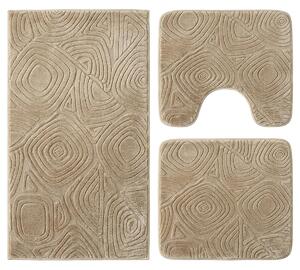 Set covoare baie antiderapante, 3 piese, bej, textura soft triunghi