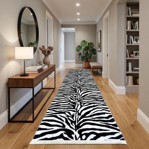 Traversa hol antiderapanta, 80x300 cm, model zebra alb-negru