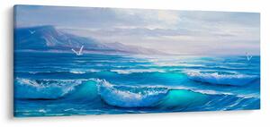 Tablou - Pictură în ulei de mare cu pescăruși (120x50 cm)