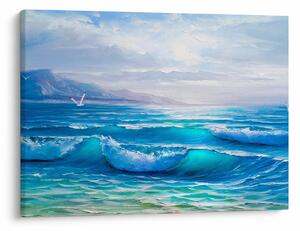 Tablou - Pictură în ulei de mare cu pescăruși (70x50 cm)