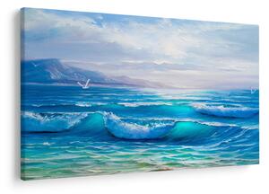 Tablou - Pictură în ulei de mare cu pescăruși (90x60 cm)