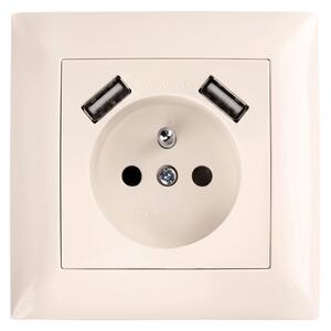 Priză simplă cu împământare + 2x USB-A OSTE JNH003-G Beige