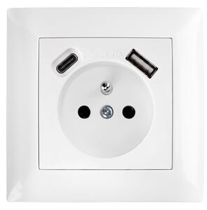 Priză simplă cu împământare + USB-A USB-C OSTE JNH004-G White