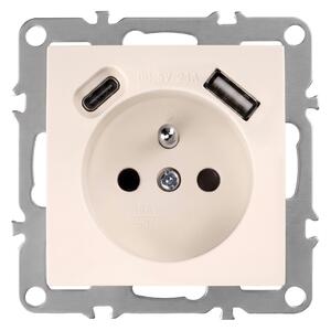Priză simplă cu împământare + USB-A USB-C OSTE JNH004-G Beige