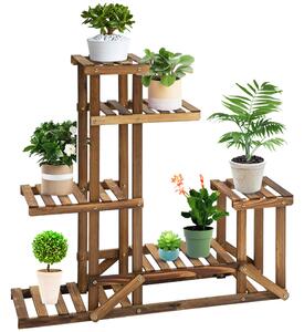 Outsunny Raft pentru Plante si Flori pe 6 Nivele Asimetric, Suport flori din Lemn pentru Gradina si Casa, Culoare Natur | Aosom Romania