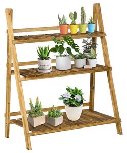 Outsunny Suport pentru Plante Pliabil, Jardinieră cu 3 Niveluri, Raft de Exterior pentru Plante, 80x37x93 cm, Lemn Natural | Aosom Romania