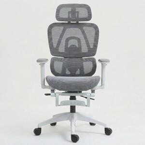 Scaun de birou ergonomic cu suport lombar dinamic, tetiera 3D si cotiere reglabile, mesh alb-gri