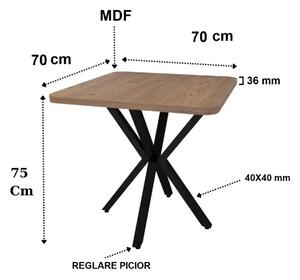 Masa bucatarie patrat din mdf texturata,culoare nuc, Homs 70 x 70X75