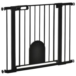 PawHut Barieră Reglabilă pentru Câini cu Ușă Mică, Montare prin Presiune și Închidere Automată, 75-103x76 cm, Negru | Aosom Romania