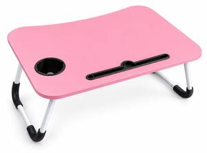 Masă pliabilă pentru laptop, 60x40x28cm, roz – Design modern din MDF și metal