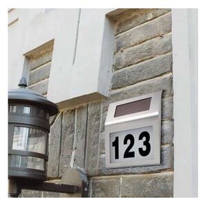 Numar de casa cu lumina LED, incarcare solara, 18x20x3 cm, baterie reincarcabila, otel si sticla