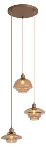 Lampă suspendată retro bronz închis cu abajururi de culoarea chihlimbarului cu 3 lumini - Smokey