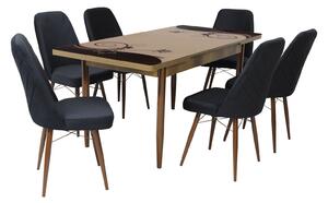 Set masă extensibilă Aris Nuc Sticlă cu 6 scaune Ludovic Negru