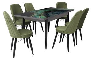 Set masă extensibilă Crystal cu 6 scaune Minerva Verde