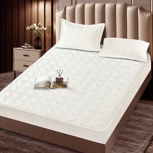 Husa de pat, 2 persoane, catifea, 180x200cm, 3 piese, cu elastic, alb , HPT01