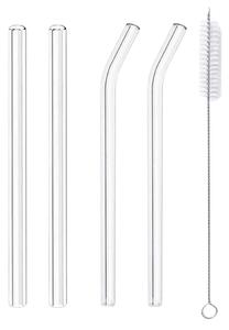 Set 4 paie din sticlă borosilicată cu periuță de curățare, transparente, eCarla, AB02
