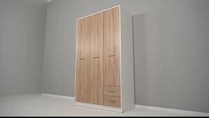 Dulap NEPO PLUS, alb/stejar sonoma, PAL, cu 3 usi si 2 sertare, 119x55