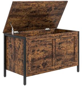 HOMCOM Bancă de Depozitare de 95L în Stil Industrial cu Capac cu Balamale de Siguranță, 80x40x49 cm, Maro Rustic | Aosom Romania