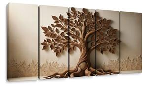 Tablou 5-piese arborele vieții maro cu efect 3D