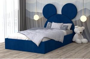Pat Complet Tapitat Micky Cu Saltea 140x200cm, Culoare Albastru